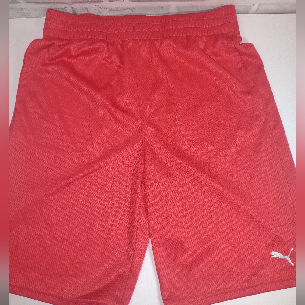 18 Kids Puma Red Athletic Shorts Moisture-Wicking Elastic Waistband